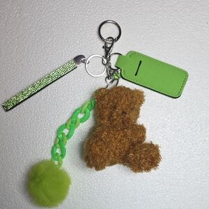 Bag/purse Charm Dark Brown Bear With Green